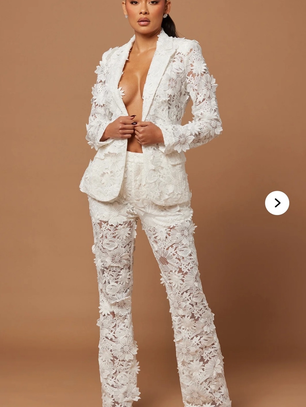 Elegant Fashion Nova Denise Embroidered Blazer/Jacket - White Lace - Picture 4 of 5